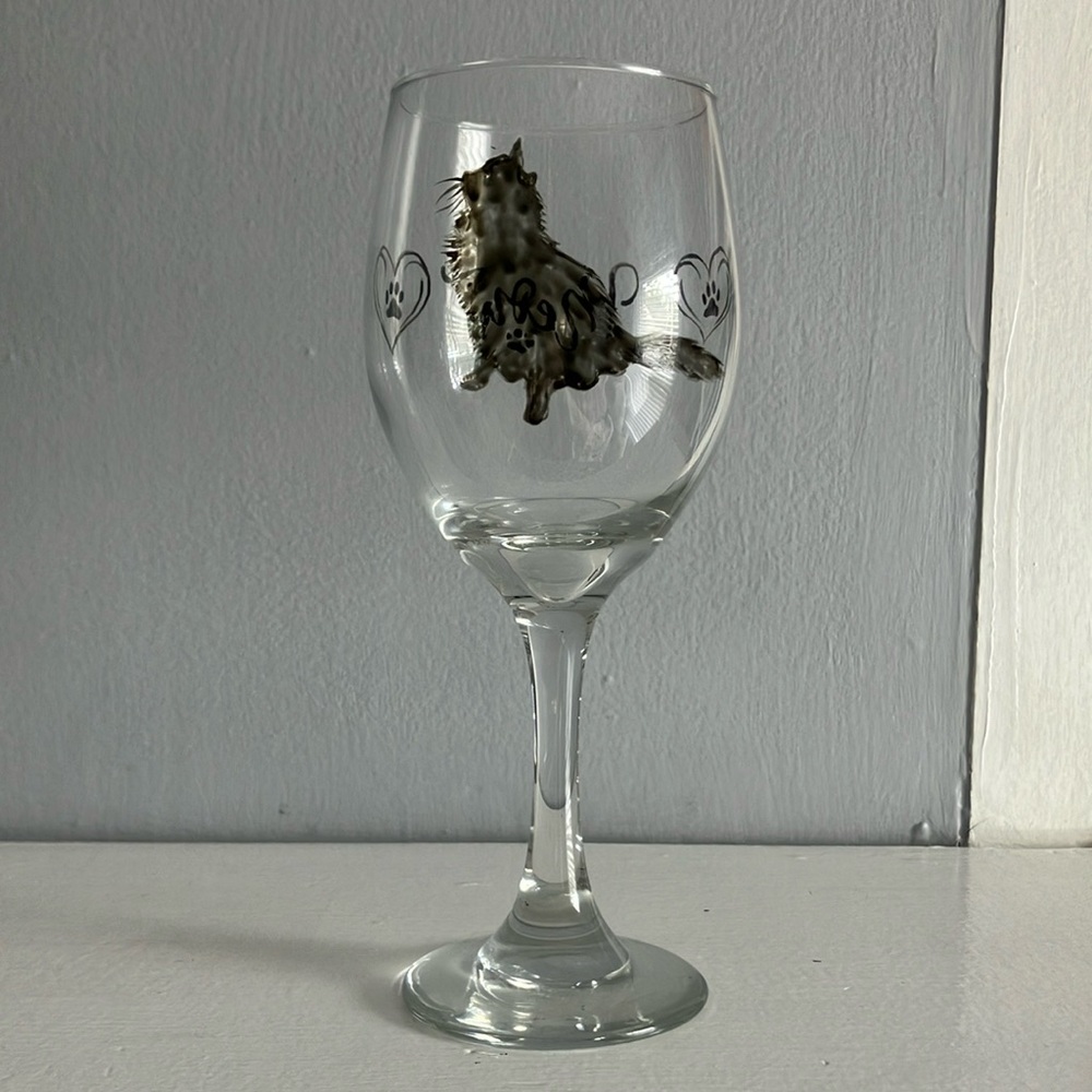Hand Painted Cat Meow Wineglass